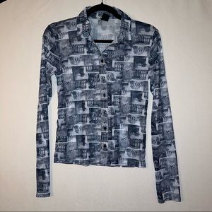 NWOT Urban Outfitters sheer button up euro city print size small